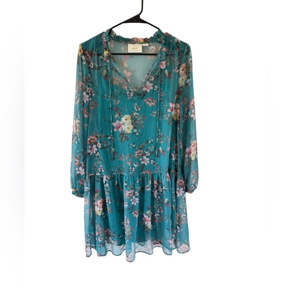 Anthropologie Maeve Emmy Floral Teal Tunic Dress - Picture 5 of 7